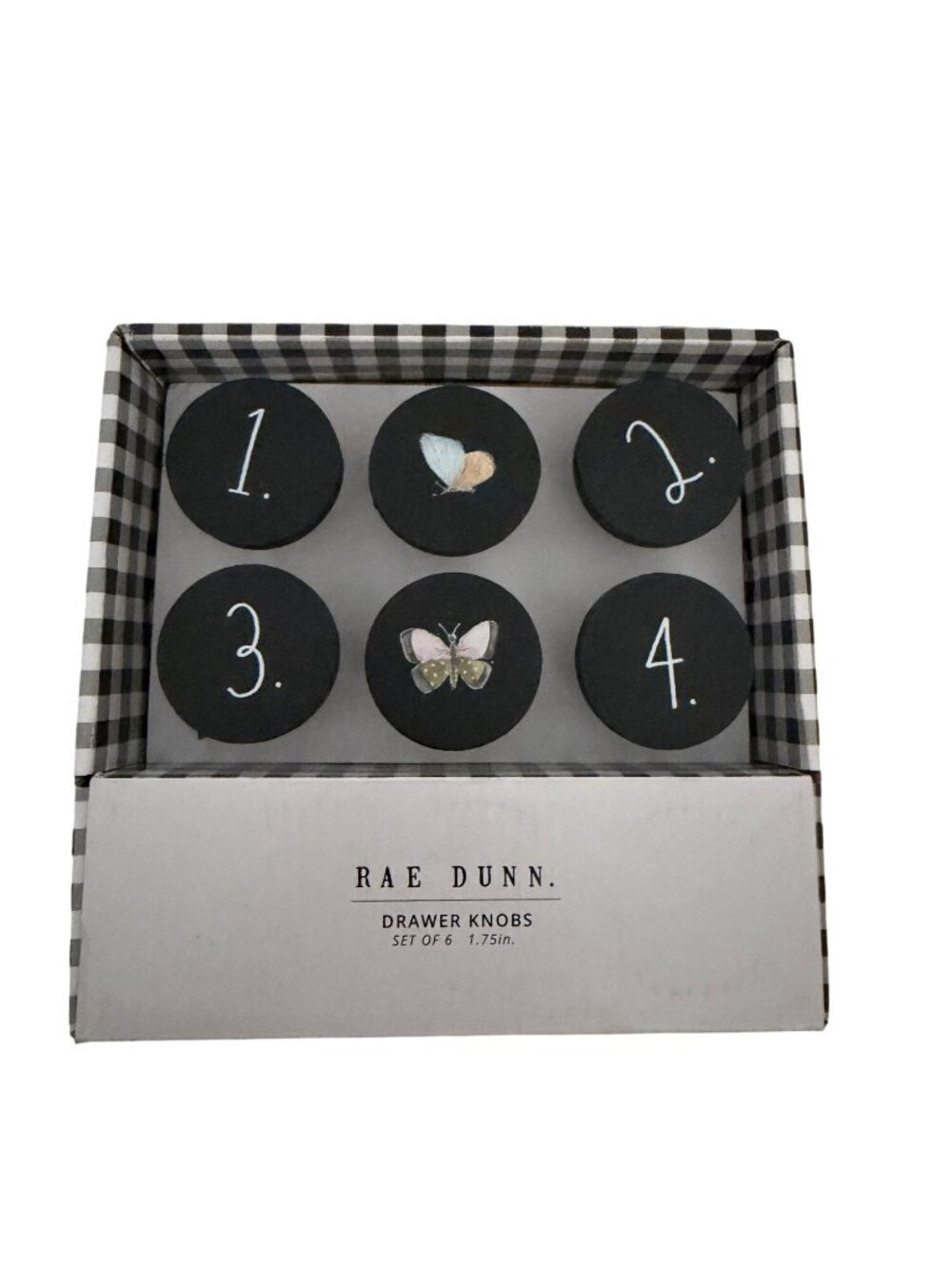 RAE DUNN Black Number Set of 6 Drawer Knobs NEW NIB